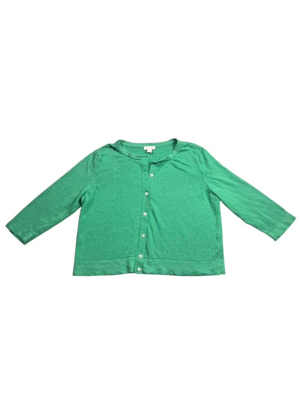 J. Jill Small 3/4 Sleeve Linen Cotton Green Button Front Cardigan Easter Church